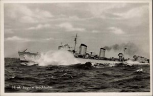 Swedish Navy HM Jagare Stockholm Battleship Real Photo Vintage Postcard