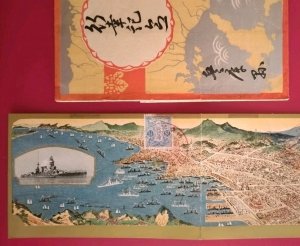 1929 JAPAN NAVAL REVIEW off the Kobe panorama POSTCARD WARSHIP navy
