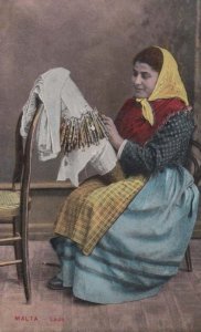 Malta Maltese Lady Lace Making Craft Antique Crafts Postcard