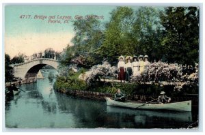 1912 Bridge Lagoon Glen Oak Park Lake River Peoria Illinois IL Vintage Postcard