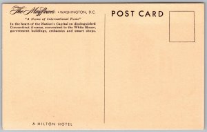Vtg Washington DC The Mayflower Hilton Hotel 1930s View Linen Postcard