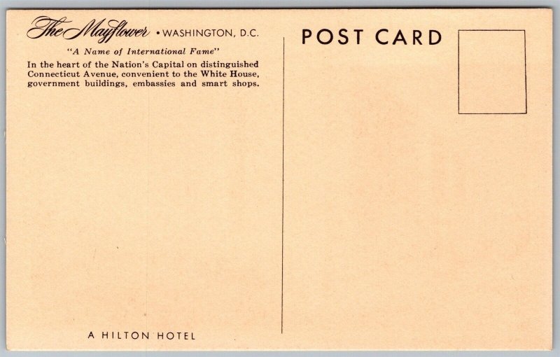 Vtg Washington DC The Mayflower Hilton Hotel 1930s View Linen Postcard
