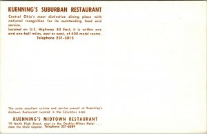 Vtg Kuenning's Suburban Restaurant Columbus Ohio OH Postcard 