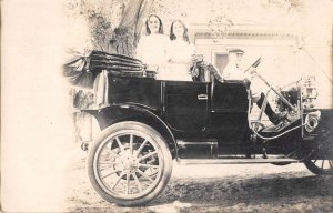 Girls in Automobile Car Real Photo Vintage Postcard AA19246