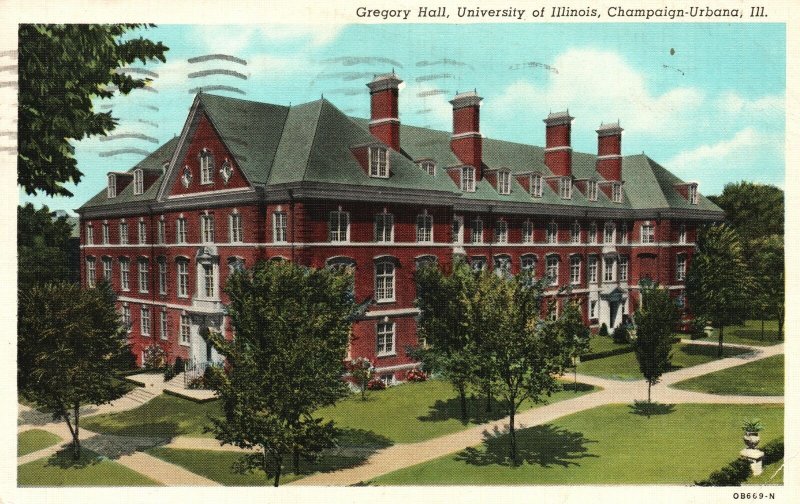 1941 Gregory Hall University Of Illinois Champaign-Urbana IL Vintage Postcard