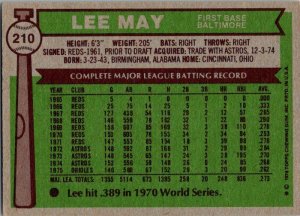 1976 Topps Baseball Card Lee May Baltimore Orioles sk13186