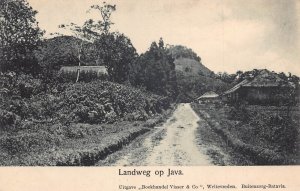 L228 Indonesia Dutch East Indies country road on Java vintage postcard