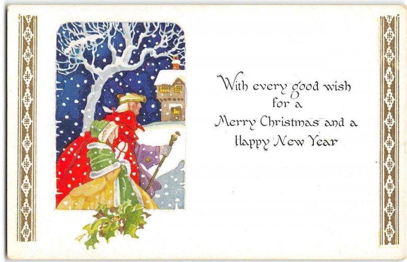 Merry Christmas Happy New Year Greetings Victorian Art 1910s Antique Embossed