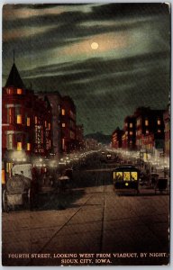 1913 4th Street Looking West Viaduct By Night Sioux City Iowa IA Posted Postcard