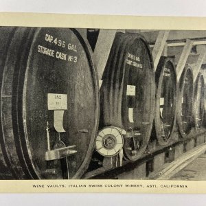 Wine Vaults, Barrels, Italian Swiss Colony Winery, CA, Asti, California Postcard