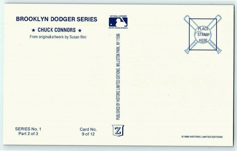 1988 9 Chuck Connors Rini Mlb Susan Brooklyn Postcard Dodgers Art Series 1