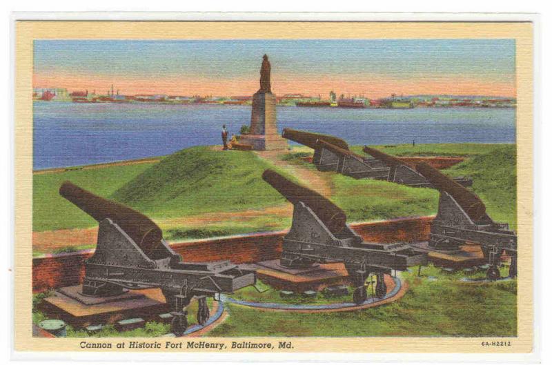 Cannon Artillery Fort McHenry Baltimore Maryland linen postcard