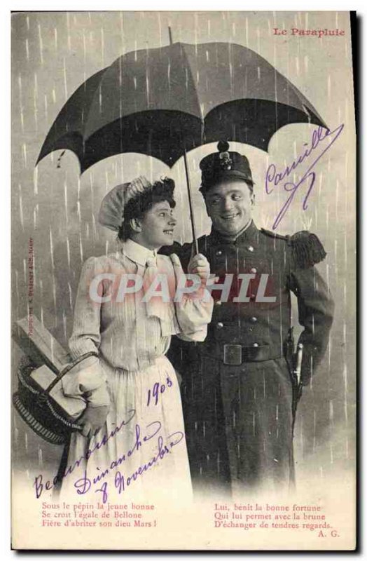 Old Postcard Fantaisie Umbrella Army Soldier