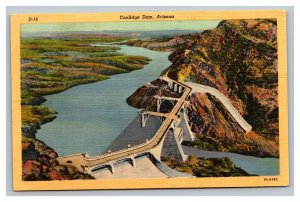 Vintage 1940's Postcard Aerial View Coolidge Dam Gila River Globe Arizona