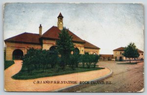 Rock Island  Illinois  C.R.I & P.R.R. Station   Postcard  1912