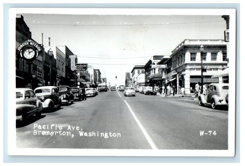 Pacific Avenue Cars Street View Bremerton Washington WA RPPC Photo Postcard 