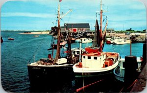 Vtg Fishing Boats in Harbor Cape Cod Massachusetts MA 1950s Chrome Postcard