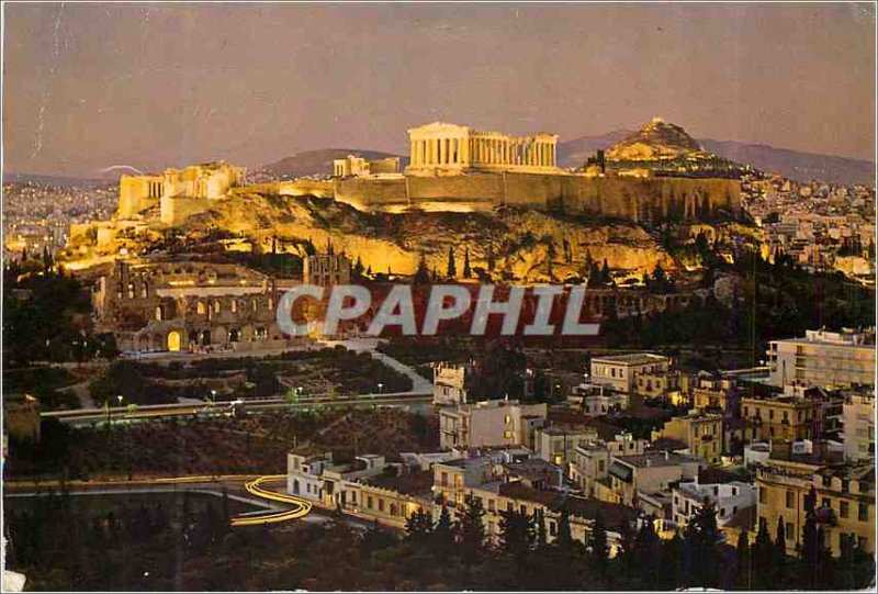 Postcard Modern Athens The Acropolis at night Illumineted