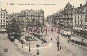 Old Postcard Lyon Place de la Republique and Rue President Carnot