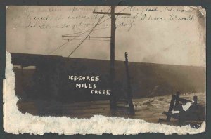 1913 RPPC* Sandusky Oh Ice-Gorge Mills Creek In Bad Shape