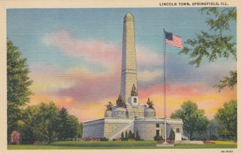 SPRINGFIELD, Illinois, 30-40s; Lincoln Tomb, US Flag