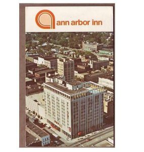 Michigan Postcard Ann Arbor Inn only roof top lounge Sandalwood 1978 aerial view