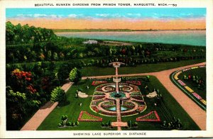 Sunken Garden From Prison Tower Marquette Michigan MI Unused Linen Postcard D14