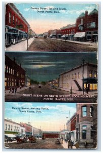 North Platte NE Postcard Dewey Street Night Scene On Sixth Street Multiview