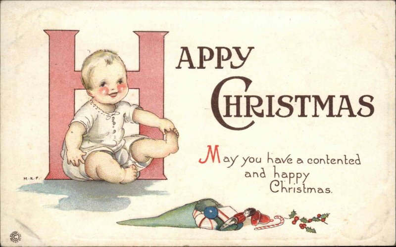 M.E.P. Christmas Stecher Ser 875F Baby Toddler and Toys Vintage Postcard