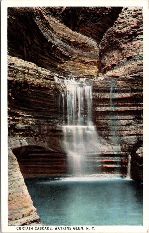 Curtain Cascade Watkins Glen New York Ny Waterfall Unposted Ct Art Postcard