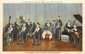 Postcard 1940s Lawrence Welk his orchestra Midwest Dance interior Teich 24-5349