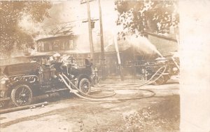 J69/ Warren Ohio RPPC Postcard c1910 Fire Department Truck Disaster 422