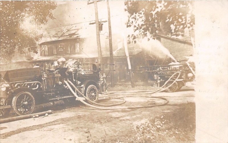 J69/ Warren Ohio RPPC Postcard c1910 Fire Department Truck Disaster 422