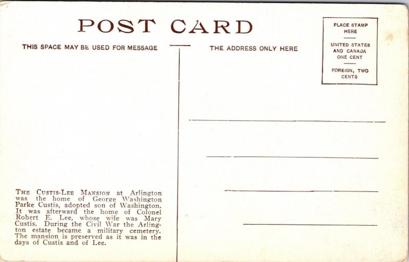 Historic Custis Lee Mansion Arlington Virginia Front View Flowers DB Postcard 