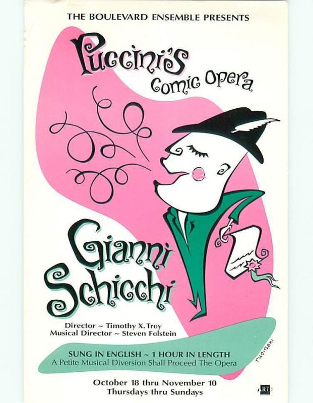 Advertizing Puccinis Gianni Schicchi Theater Milwaukee WI  Postcard  # 7282