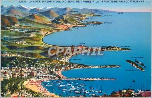 Old Postcard The French Riviera has Bird flight Cannes Frontiere Franco's Ita...