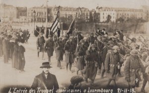 RPPC USA TROOPS IN LUXEMBOURG WW1 MILITARY REAL PHOTO POSTCARD (1918)