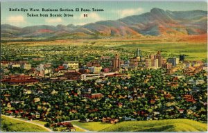 Bird's Eye View Business Section El Paso, Texas from Scenic Drive Postcard