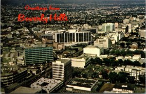 Vtg 1950's Greetings From Beverly Hills Aerial View California CA Postcard