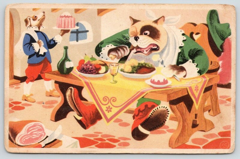 Artist~Dresses Dogs~Eating~Gourmet Monkey~In Dutch~De Smulpaap~Dessert~c1915 