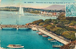 Switzerland navigation & sailing topic postcard Geneve quai lake cruise boat