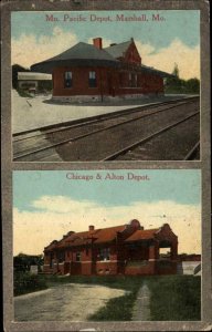 Marshall MO MP RR Train Depot & Chicago & Alton c1910 Postcard RPO CANCEL 