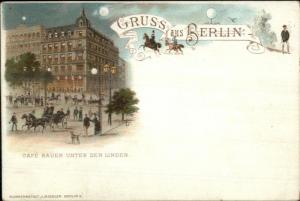 Gruss Aus Berlin Moonlight Caf‚ Bauer Unter Der Linden c1900 Postcard