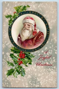 Sanborn Iowa IA Postcard Christmas Santa Claus And Holly Berres Winsch Back 1910