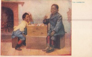 Black Americana Post Card - The Gamblers - 2 Boys Playing Cards
