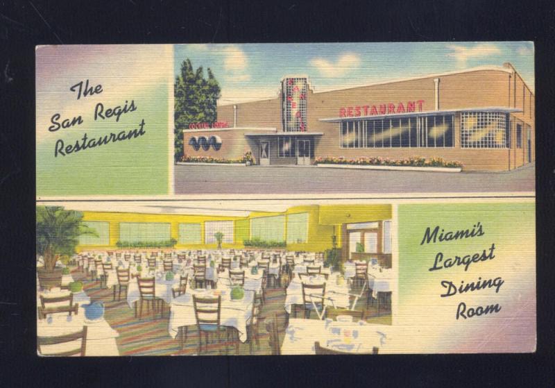 MIAMI FLORIDA SAN REGIS RESTAURANT VINTAGE LINEN ADVERTISING