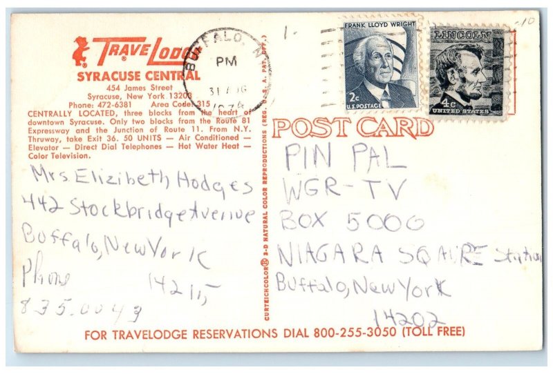 1974 Syracuse Central Travel Lodge Hotel & Restaurant Syracuse New York Postcard