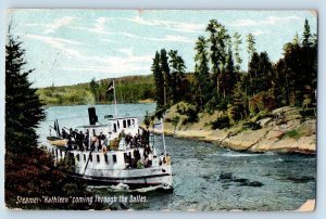 Keewatin Canada Postcard Steamer Kathleen Coming Through The Dalles 1910 Antique