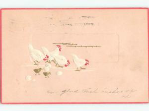 Pre-Linen easter EMBOSSED WHITE CHICKENS WITH GOLDEN CHICKS k3078