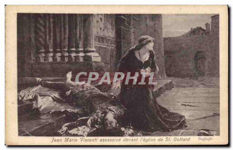 Postcard Old Gian Maria Visconti murdered in front of the church of St Gotthard